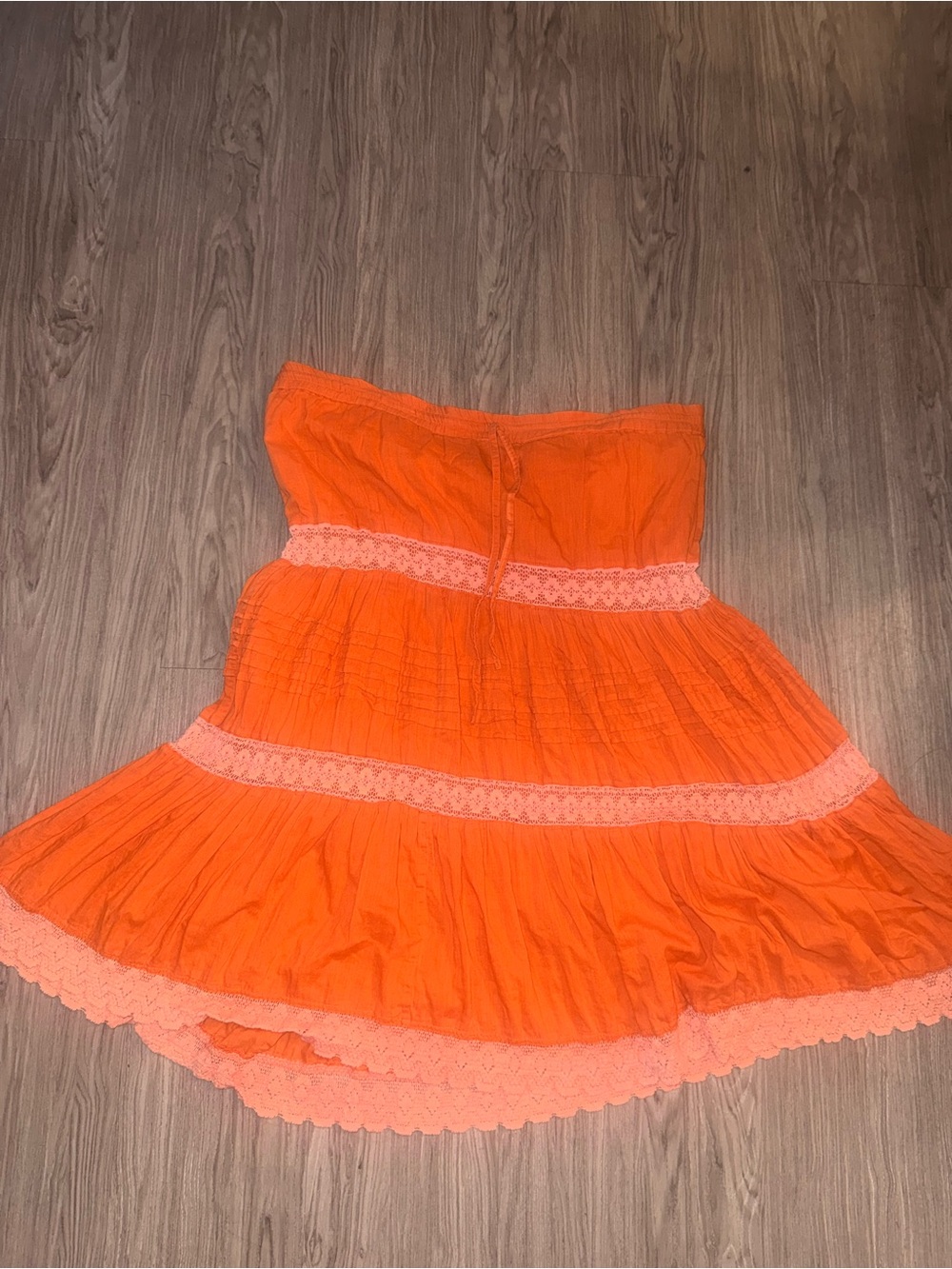 Magic Bright Orange Strapless Tiered Maxi Skirt with Lace Bands
